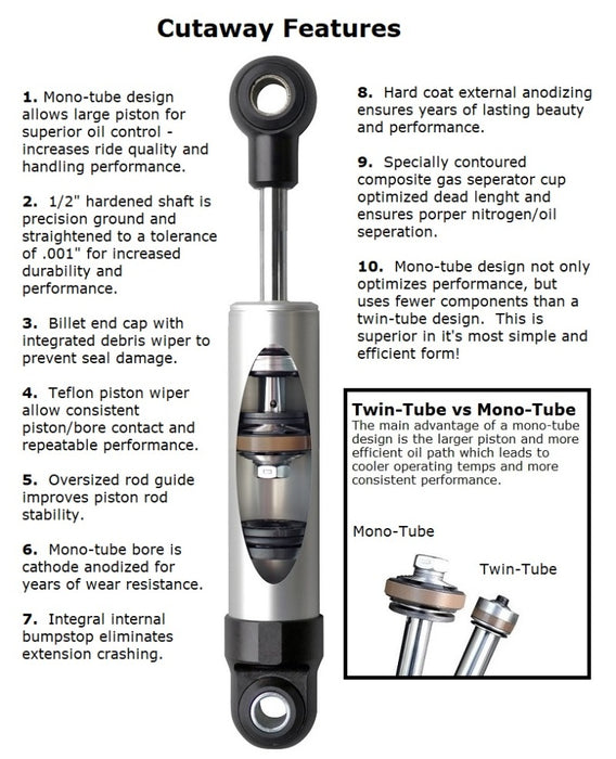 Ridetech HQ Series Shock Single Adjustable 5.25in Stroke T-Bar/Stud Mounting 9.05in x 14.3in